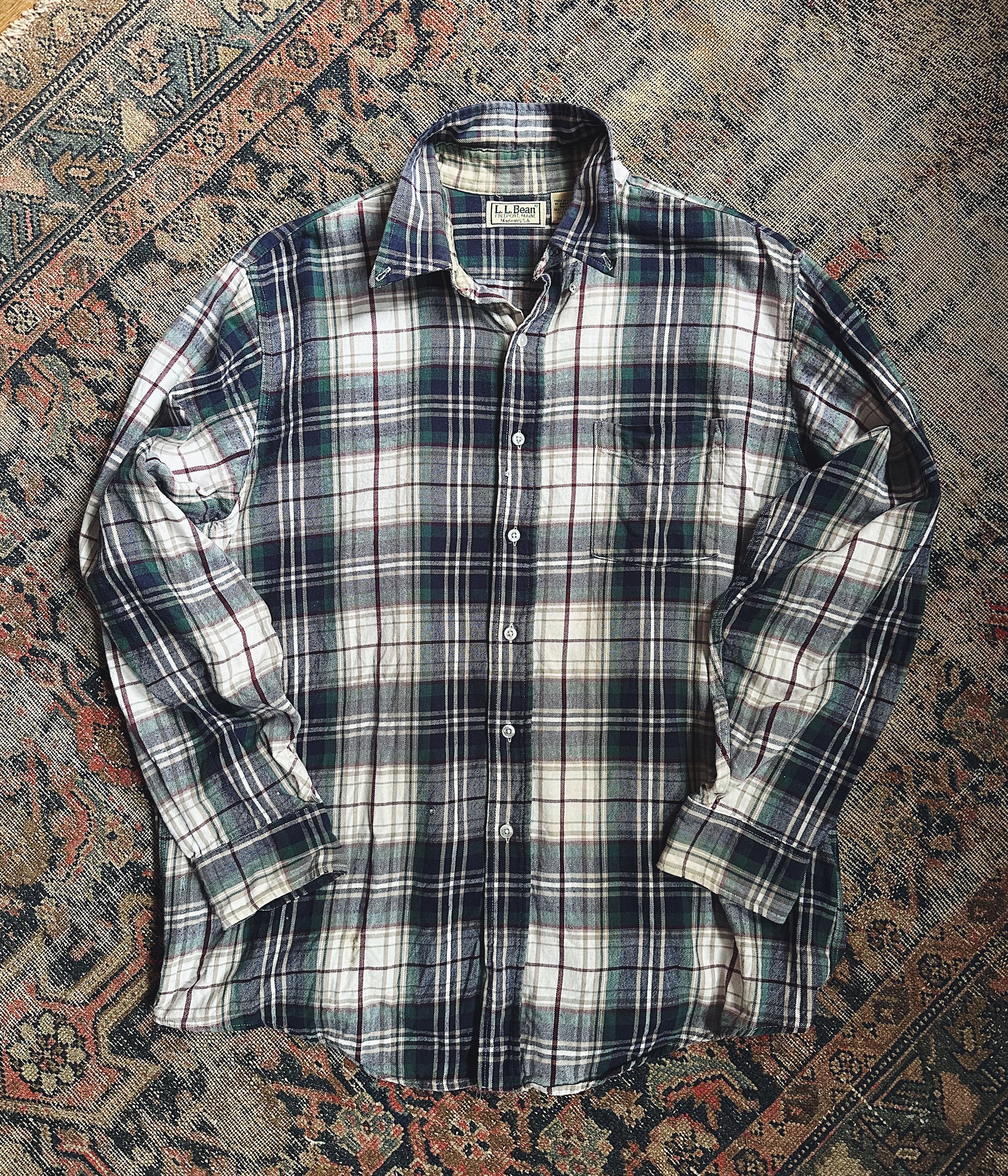 Chemise Vintage L.L. Bean Garçon - Taille 16 - Laine à Carreaux Noir Et Blanc - Occasion Très Bon état